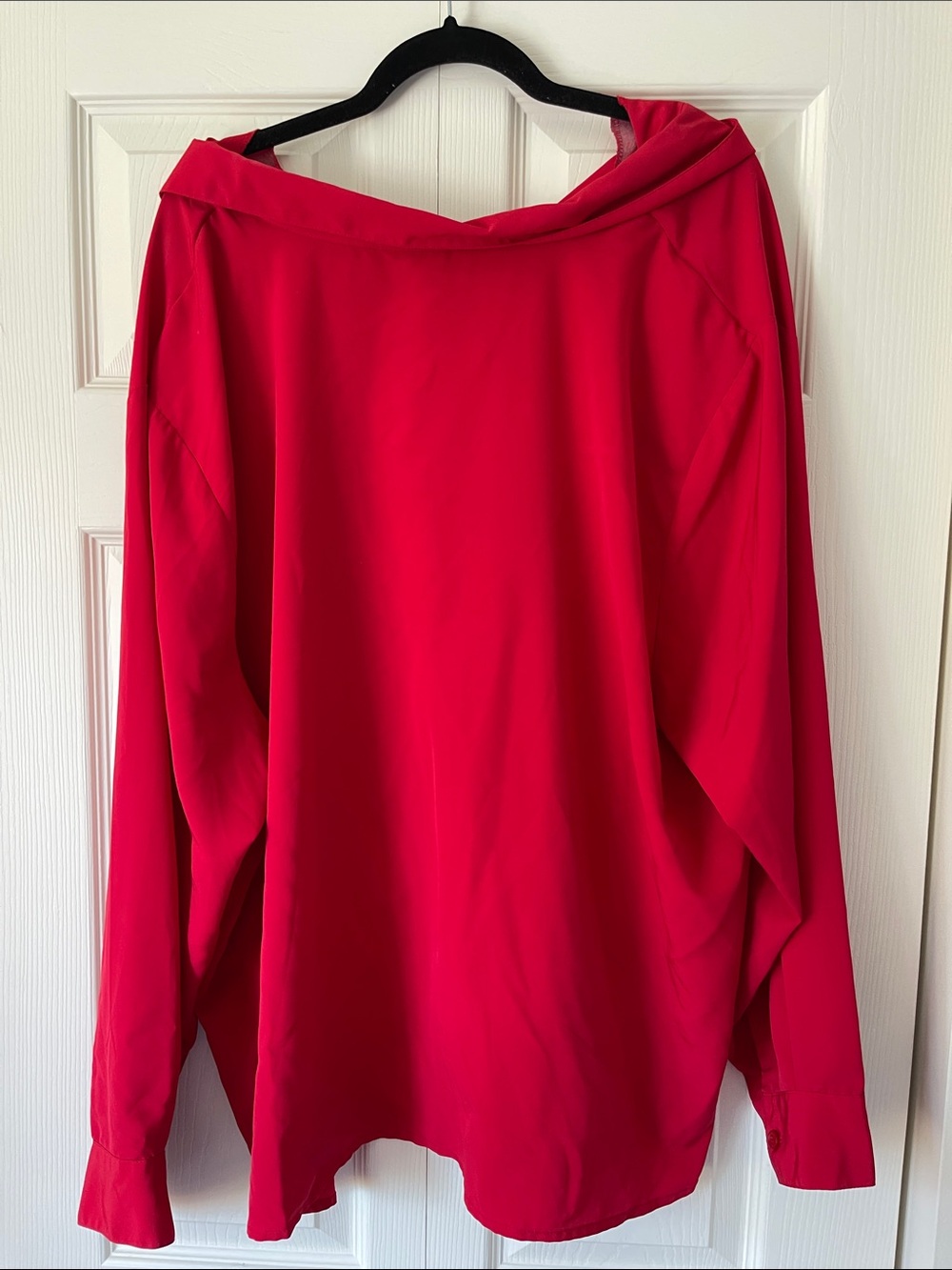 Bright Red Draped Button-Front Blouse - Picture 2 of 3